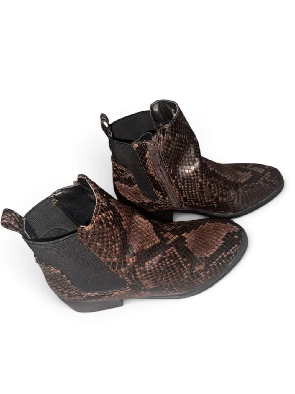 Steve Madden JCase Girls Snakeskin Chelsea Ankle Boots Brown Black Size 2